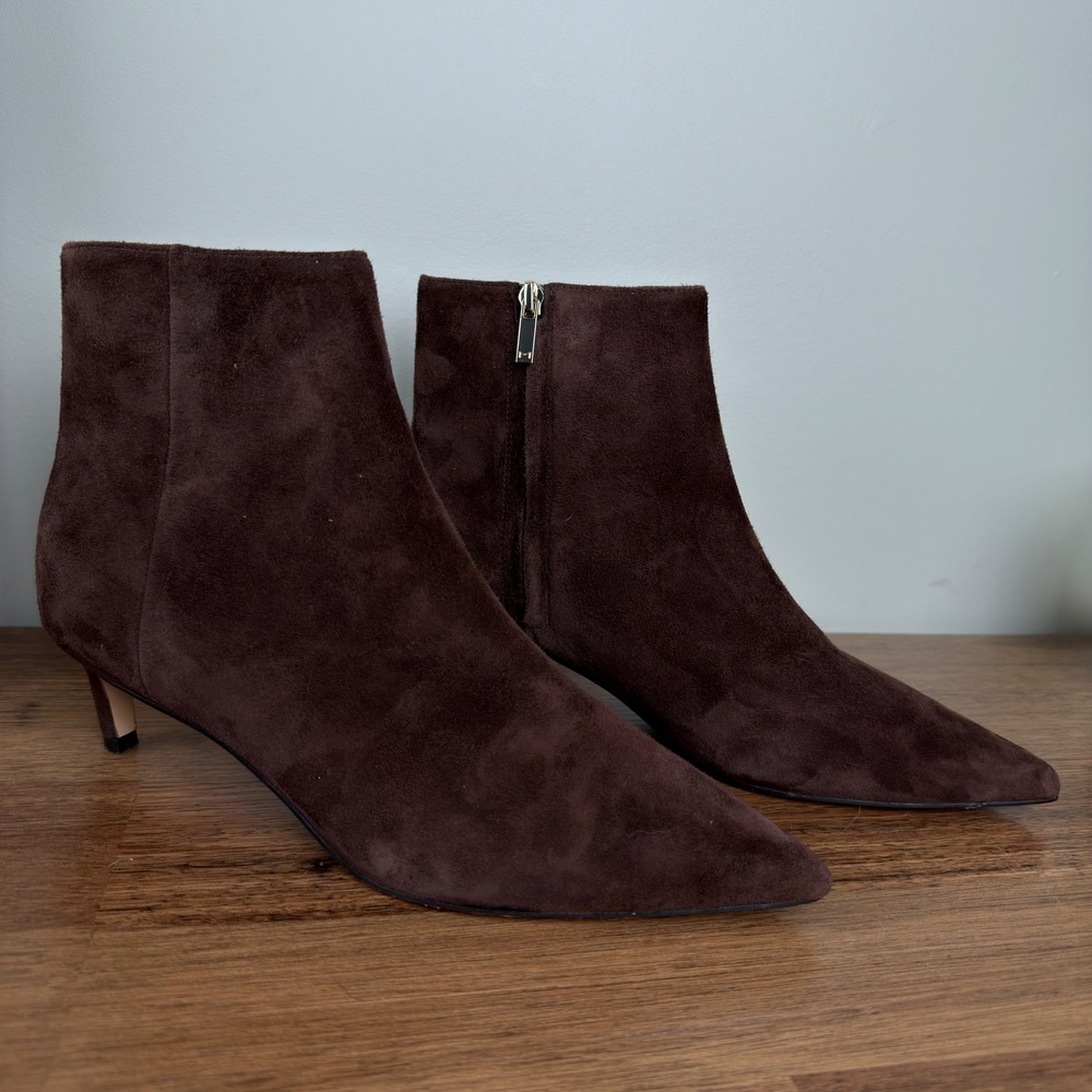 Marc Fisher LTD Itzia Brown Leather Suede Pointed Toe Kitten Heel Ankle Boots 9M